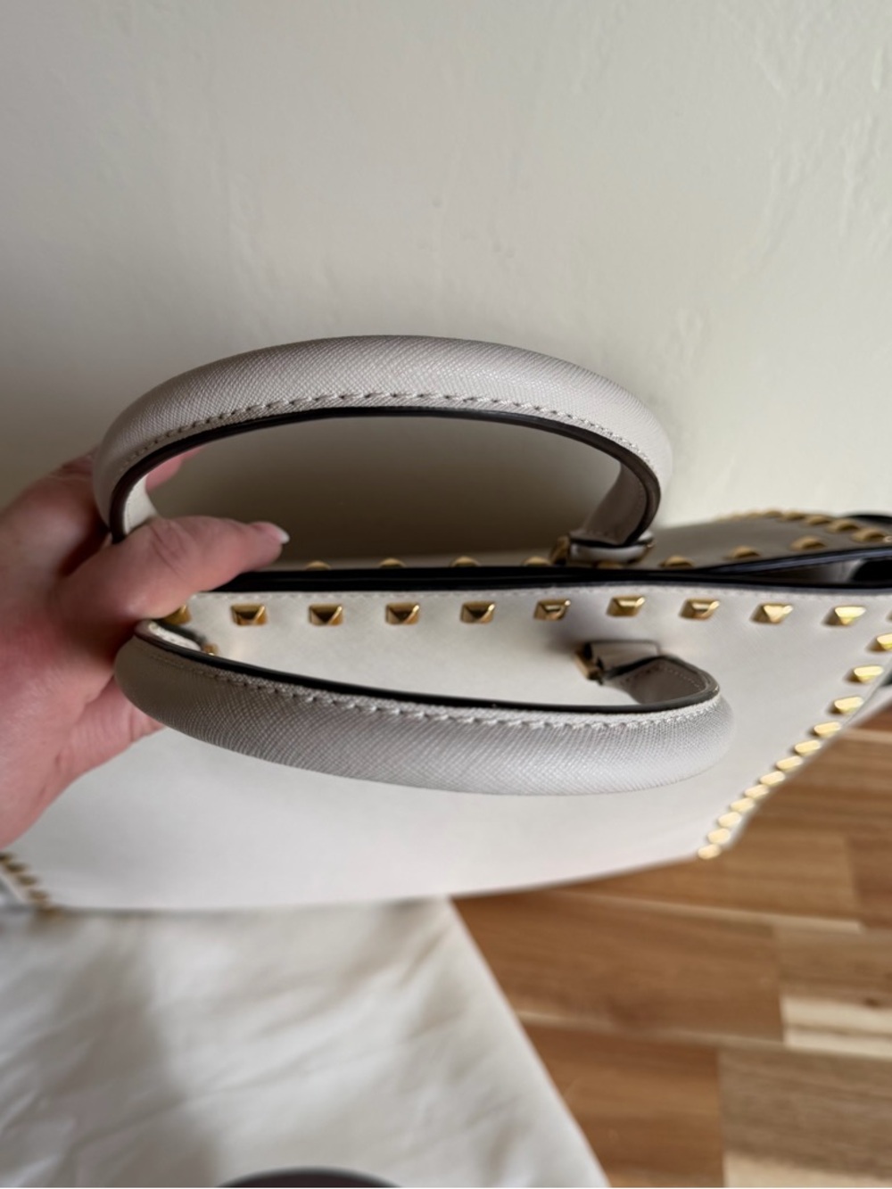 Michael Kors White/Cream Gold Selma Studded Saffiano Leather  XL Satchel - Picture 13 of 16